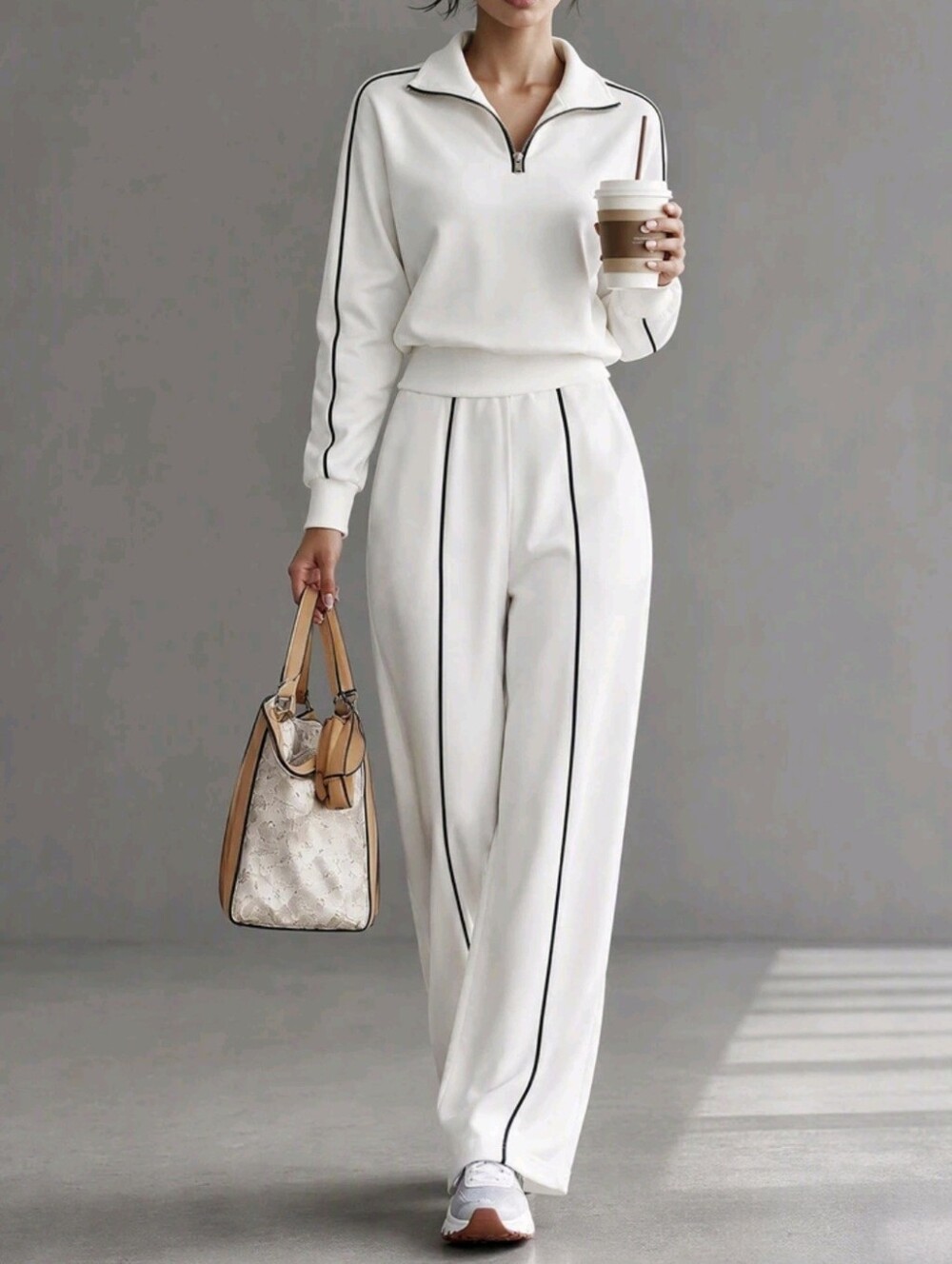 Autumn Casual Women's 2 Pieces Set Outdoor Leisure White Top And Sweatpants - Picture 5 of 6